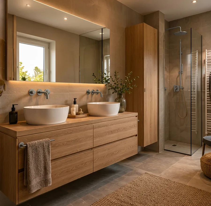 Moderne badkamer met kranen in gunmetal