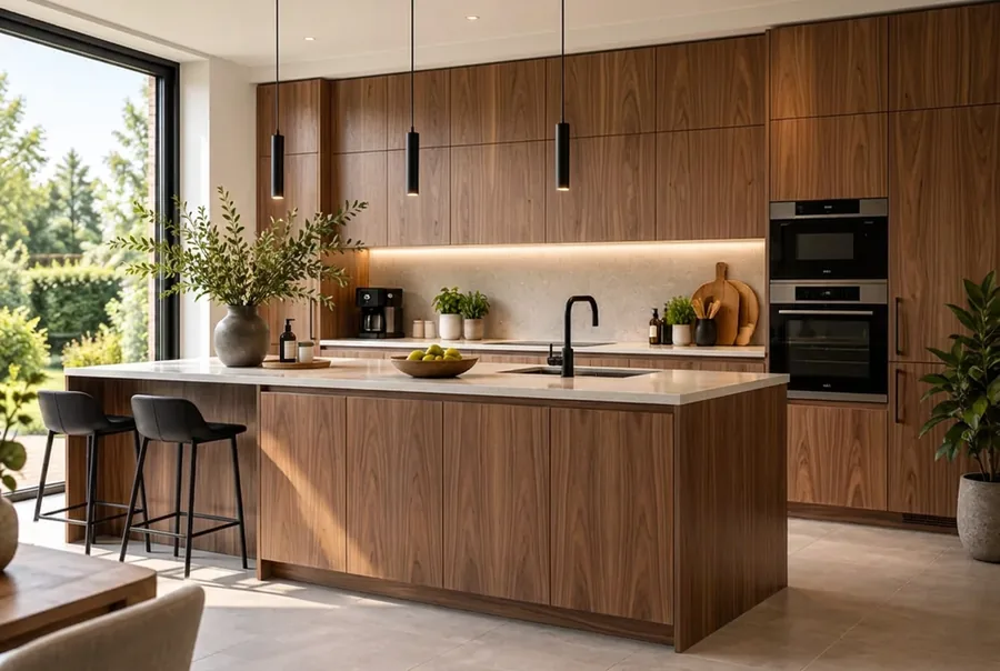 Moderne keuken met fronten in walnoot