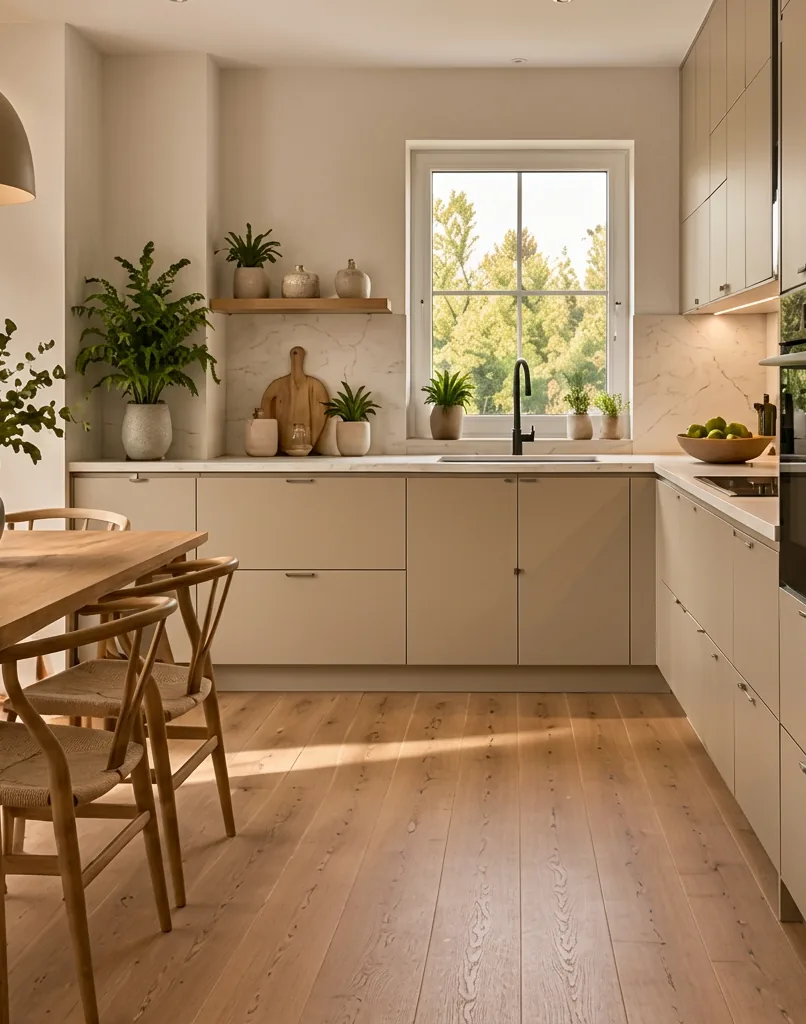 Kleine keuken met zand fronten