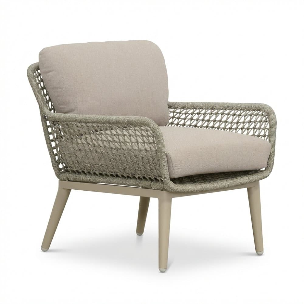 Mila low dining tuinstoel | touw + aluminium | beige