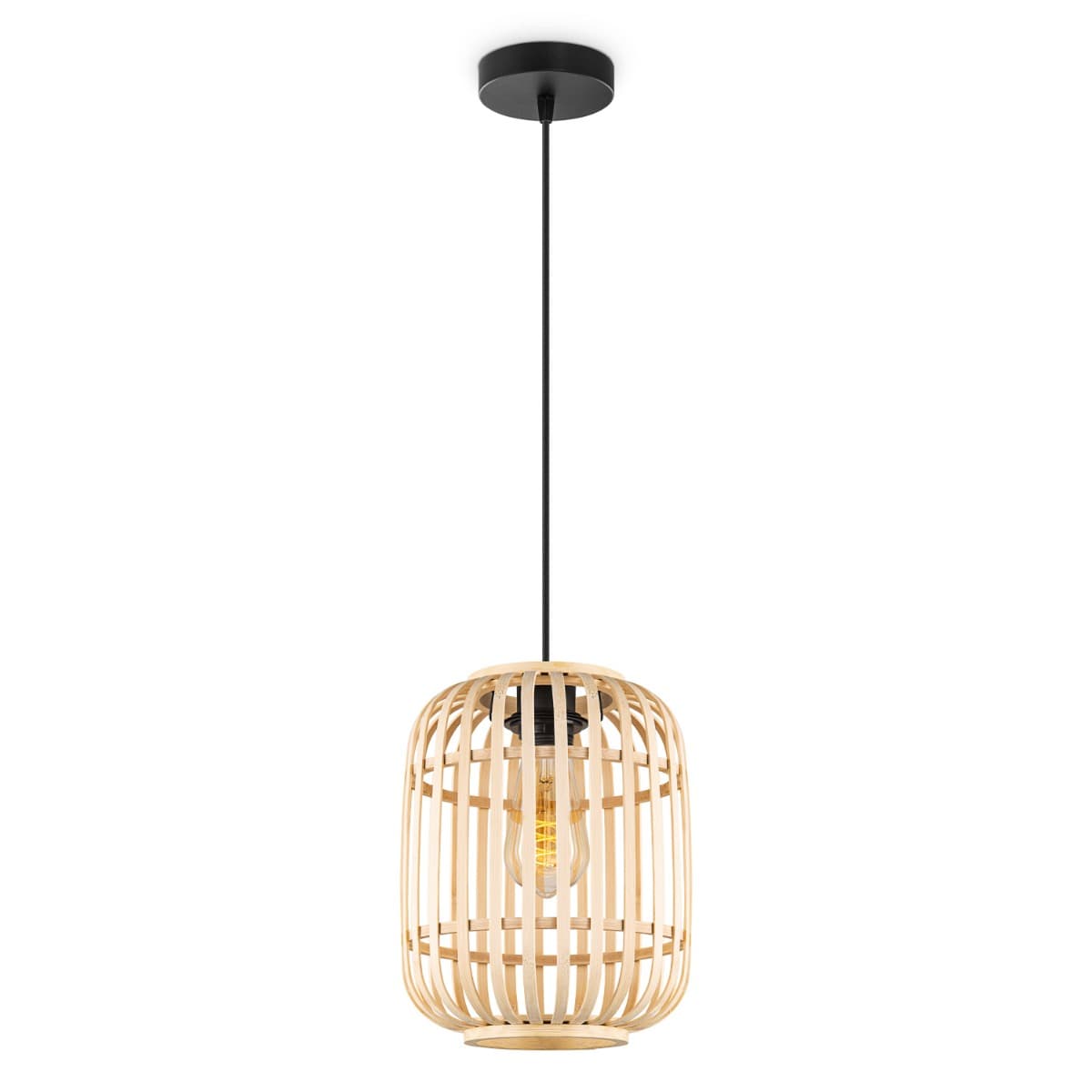 Boheemse Hanglamp - Bamboe Lampenkap - Cilinder - Beige - Ø21.5 x 131 cm - E27 fitting - Ontworpen voor gebruik in slaapkamers en werkruimtes - Inclusief 1 meter kabel